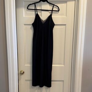 A New Day Black Silk Slip Midi Dress